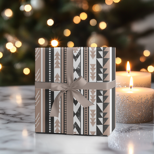 PRE-ORDER Black & Tan Aztec Wrapping Paper 96" x 30" Wrapping Paper Sorrel South