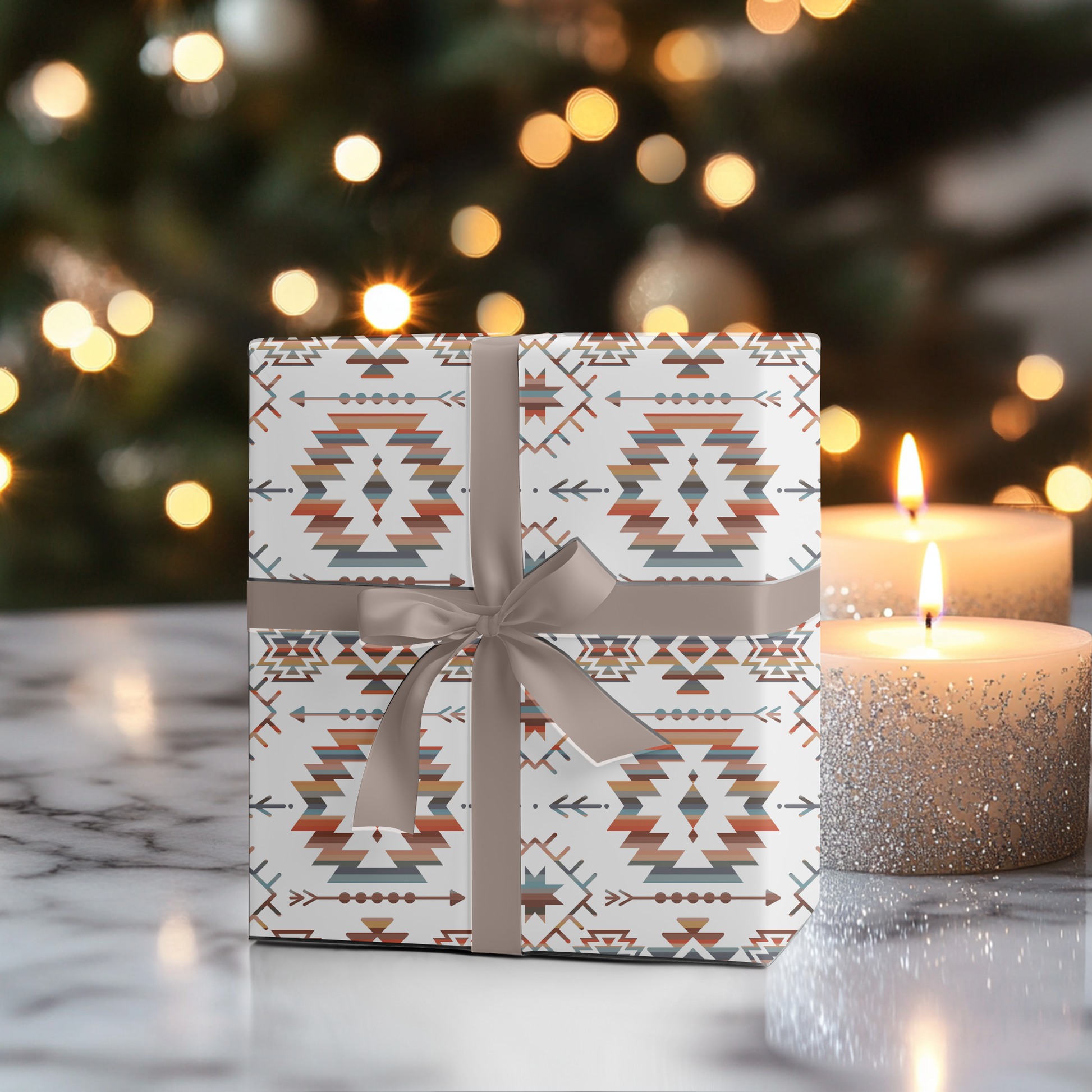 PRE-ORDER White Aztec Wrapping Paper 96" x 30" Wrapping Paper Sorrel South