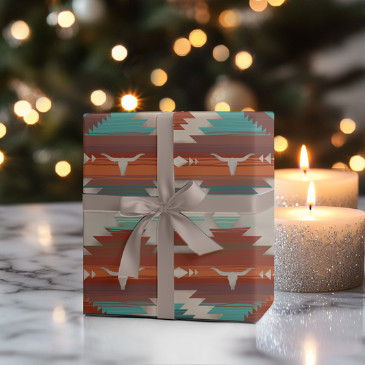 PRE-ORDER Burgundy & Teal Aztec Wrapping Paper 96" x 30" Wrapping Paper Sorrel South