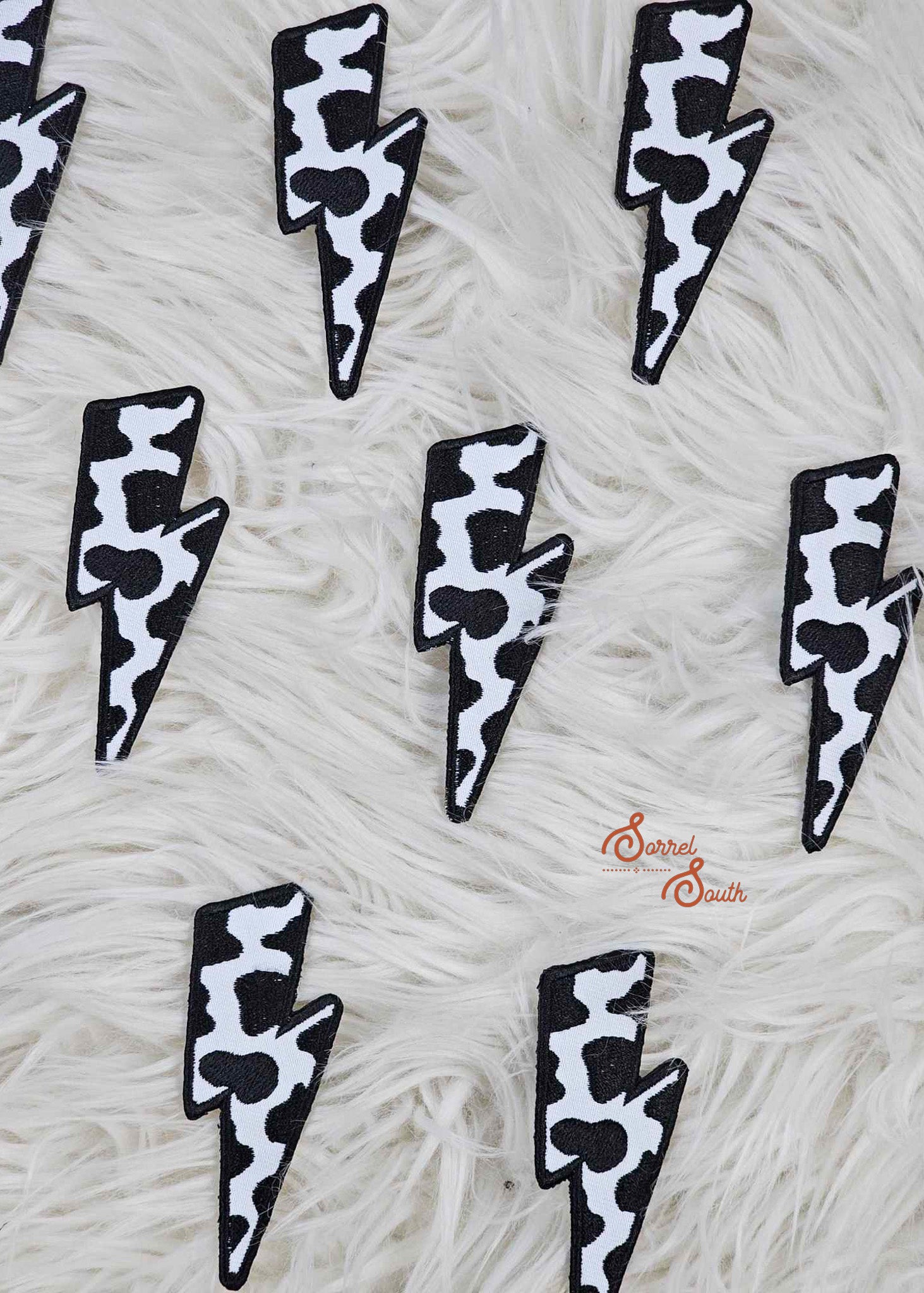 Cowprint Lightning Bolt Patch, iron on western patches