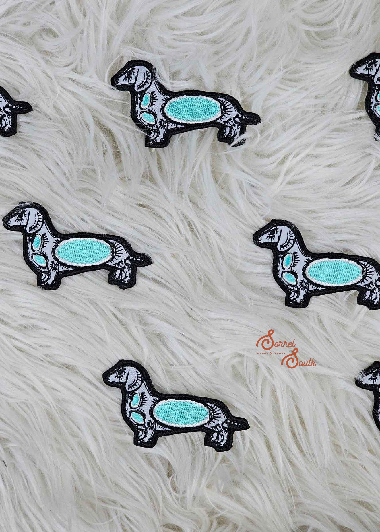 Dachshund Turquoise Stone Patch, wholesale iron on patch