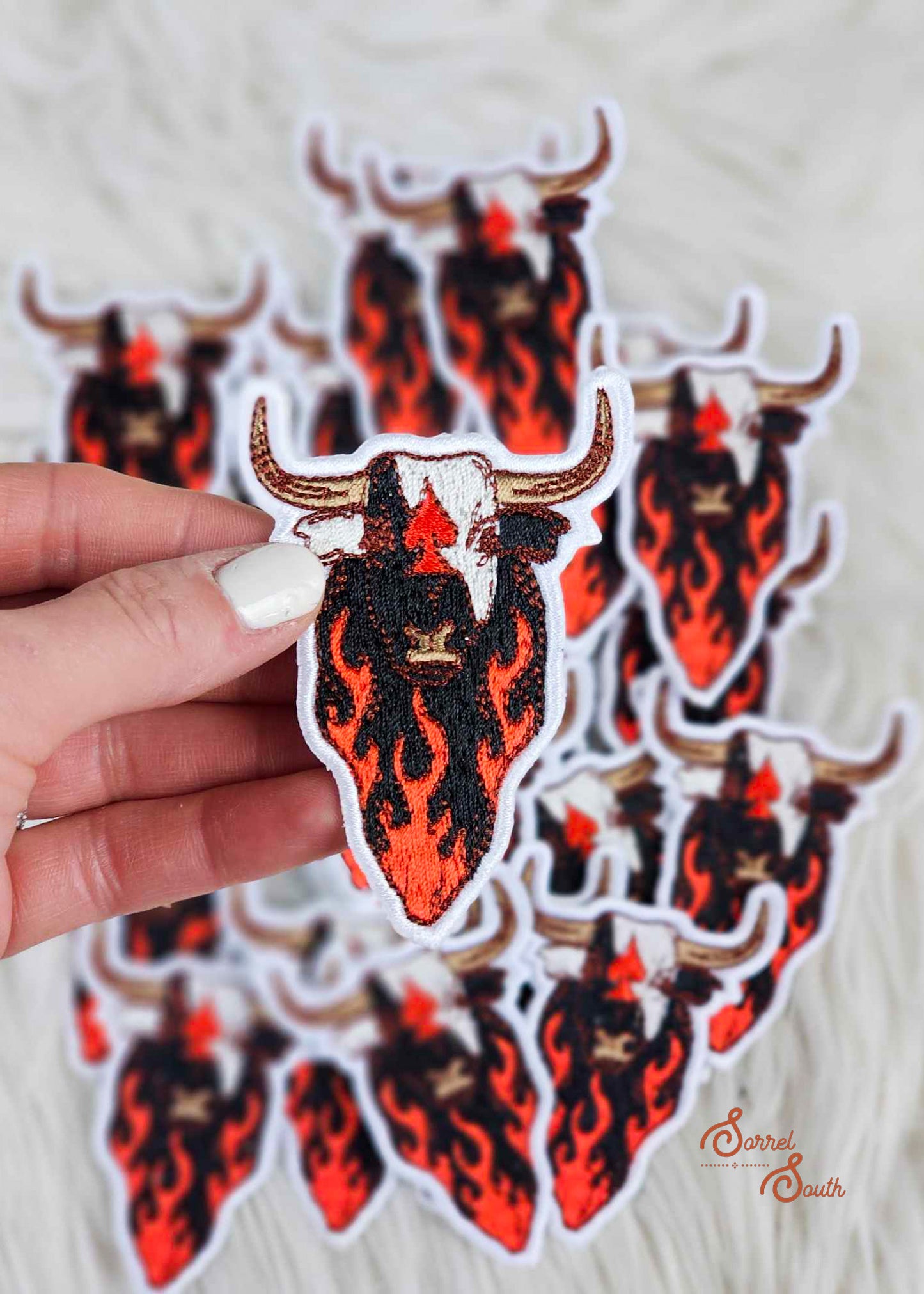 Flamin' Bull Patch, wholesale iron on