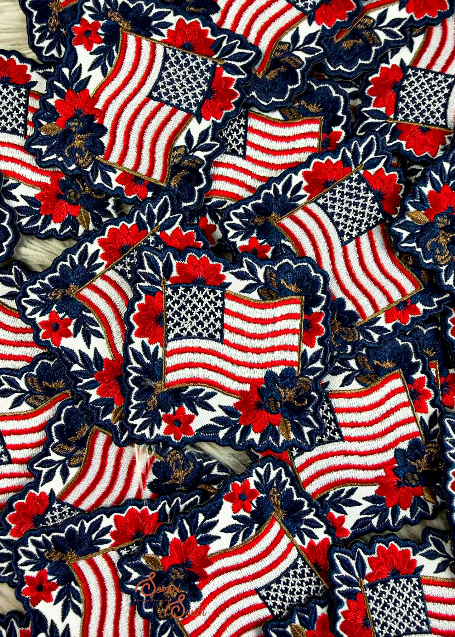 Floral American Flag Patch adhesive patch Sorrel South