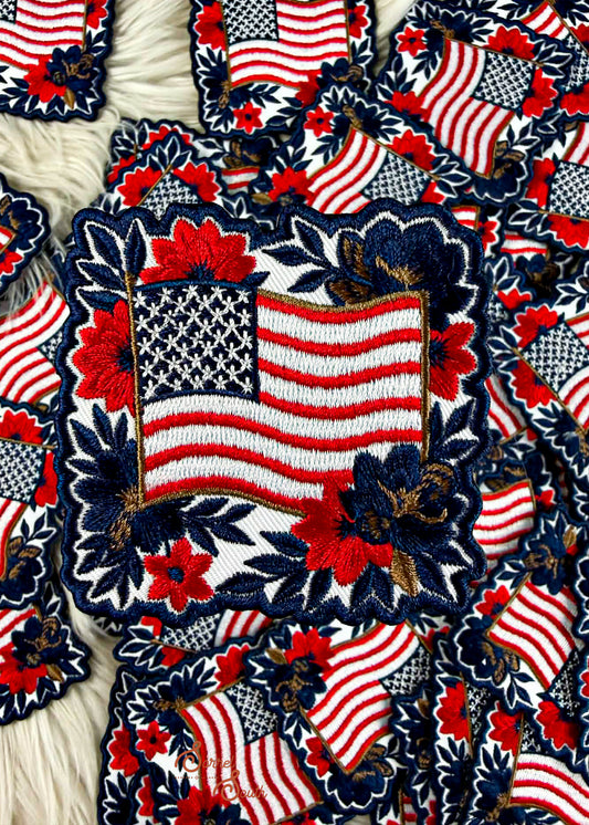 Floral American Flag Patch adhesive patch Sorrel South
