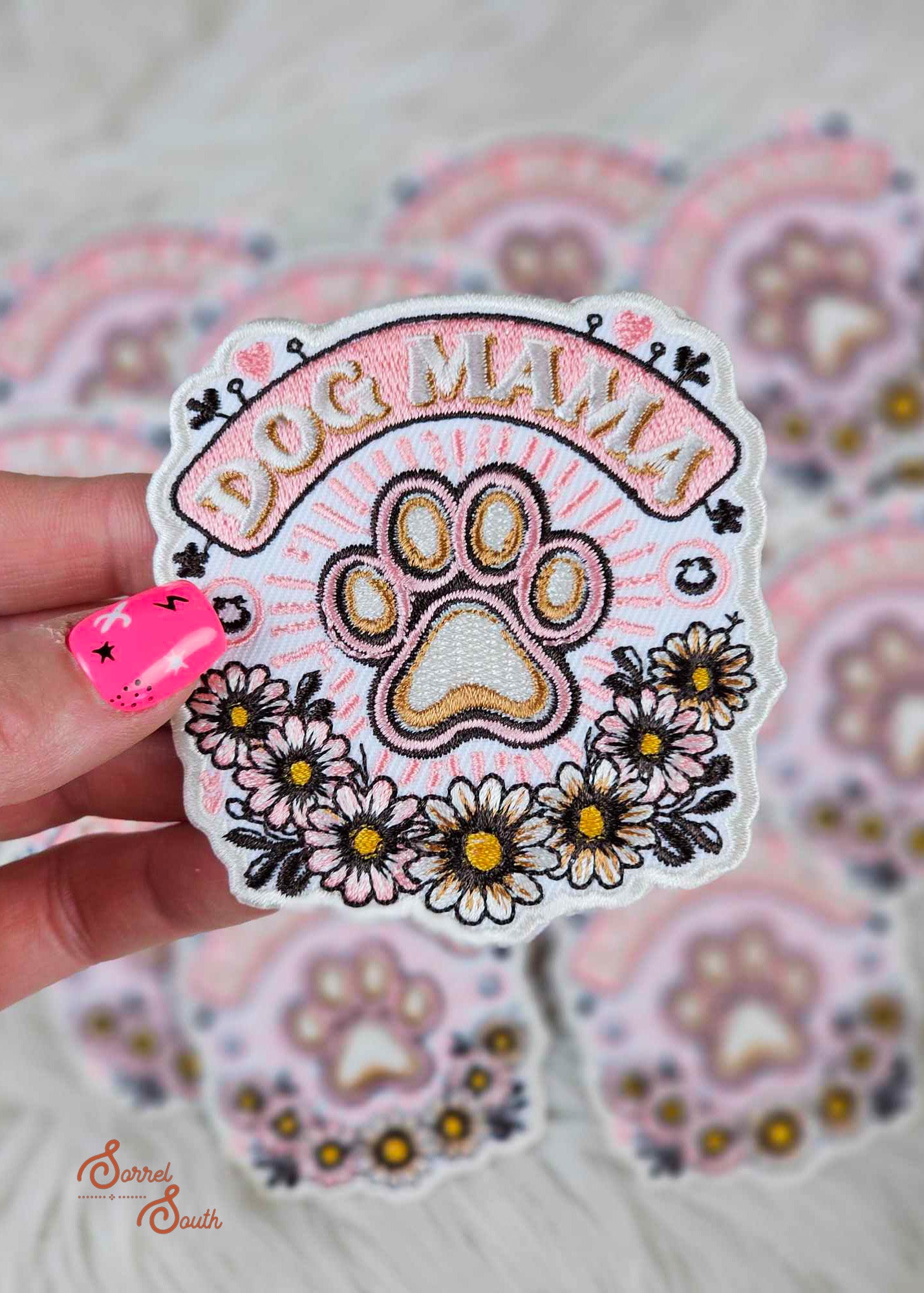 Floral Dog Mama Patch, wholesale iron on patches