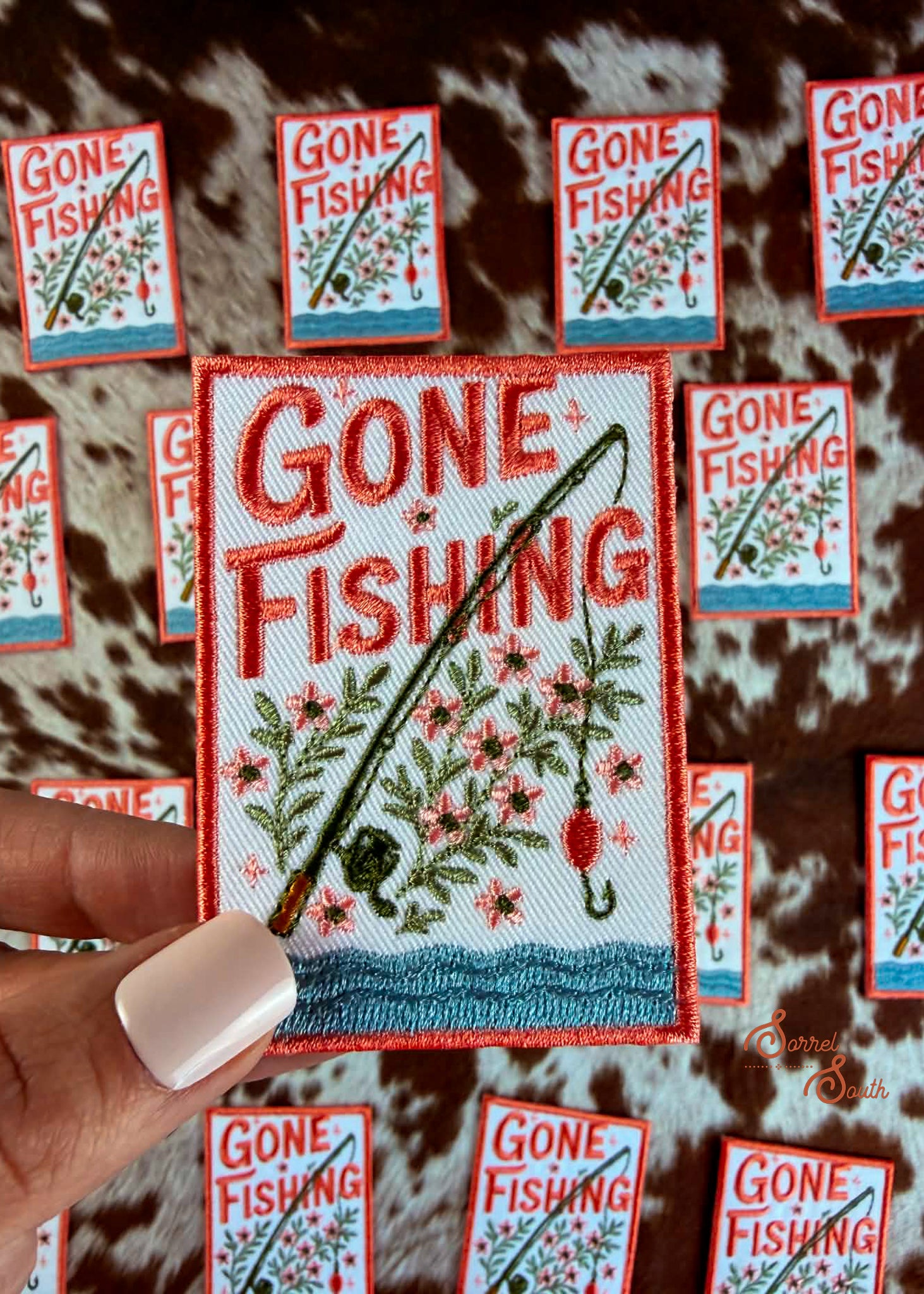 Floral Gone Fishing Patch- Wholesale Iron On Patches – Sorrel South