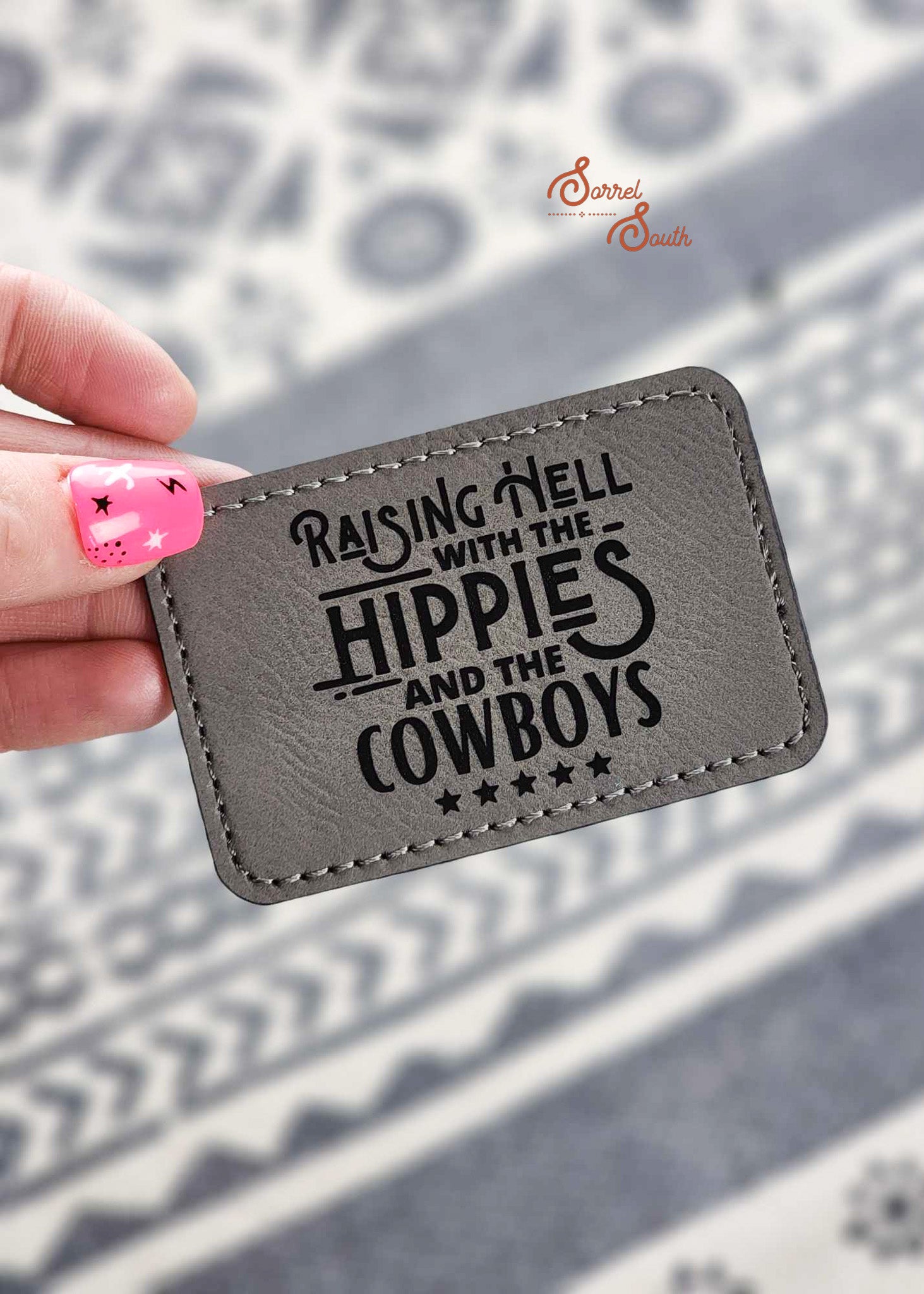 Gray Hippies & Cowboys Adhesive Patch - wholesale leather patches