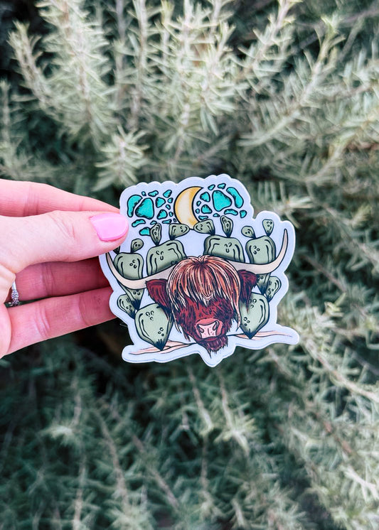 Highland Cow Cactus Sticker - Pack of 5