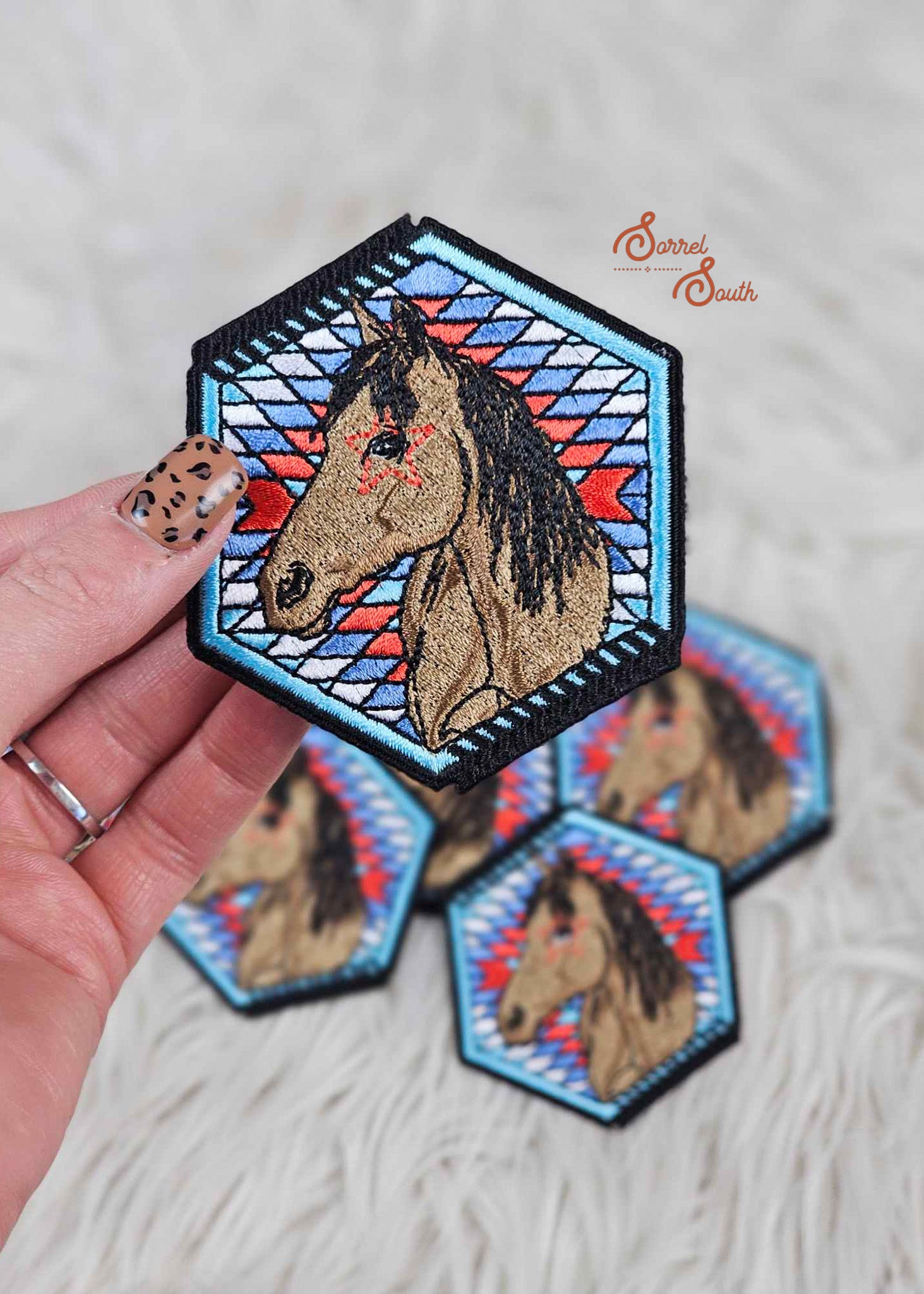 Horse Aztec Hexagon Patch, iron on western wholesale patches