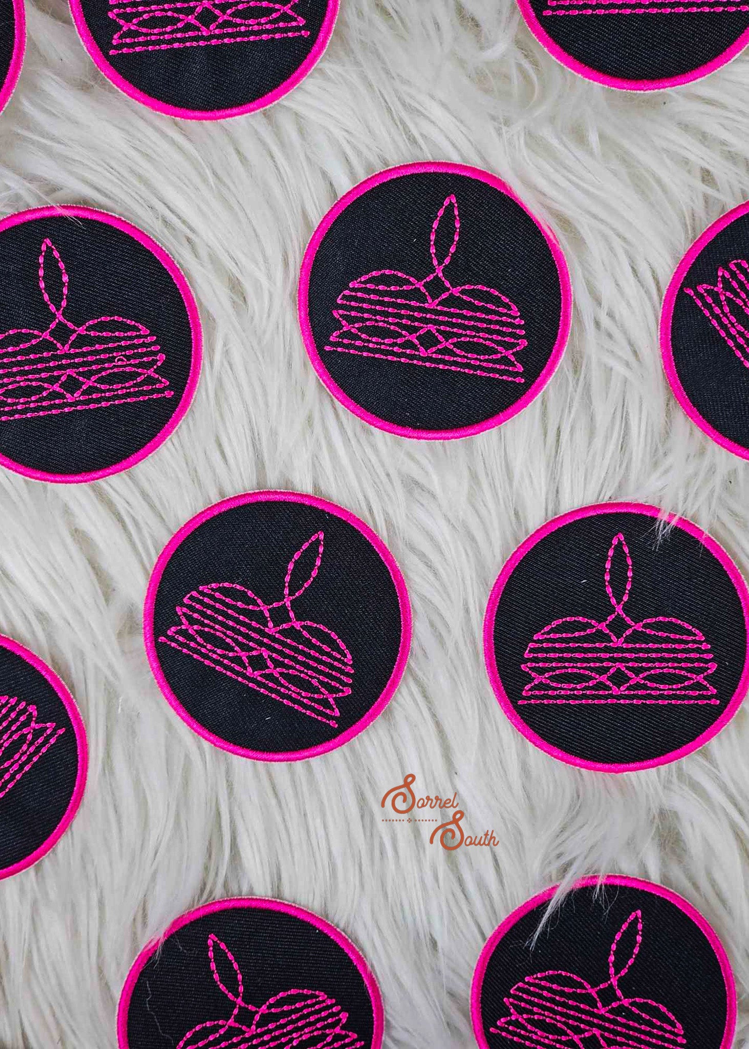 Hot Pink & Black Boot Stitch Patch, wholesale iron on patch