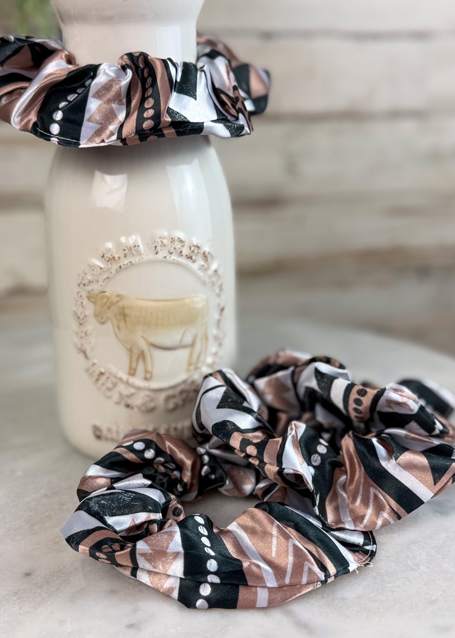 Black & Tan Aztec Silky Scrunchie Scrunchie Sorrel South