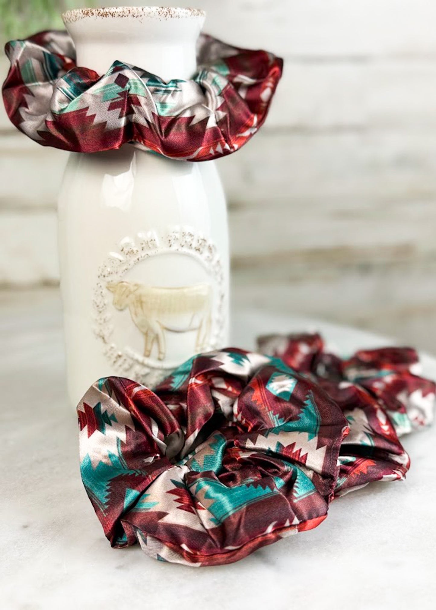Burgundy Aztec Silky Scrunchie