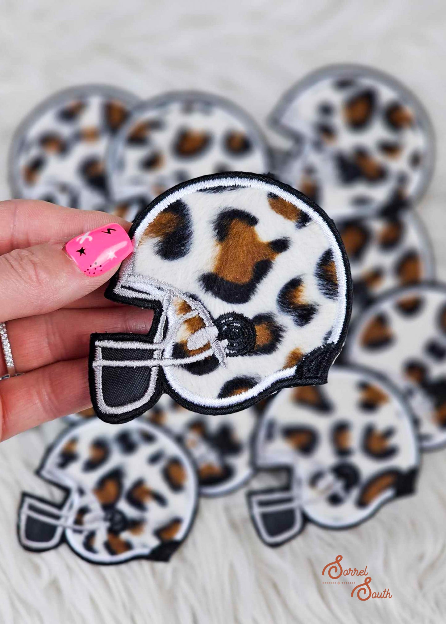 football helmet with leopard, wholesale iron on patches