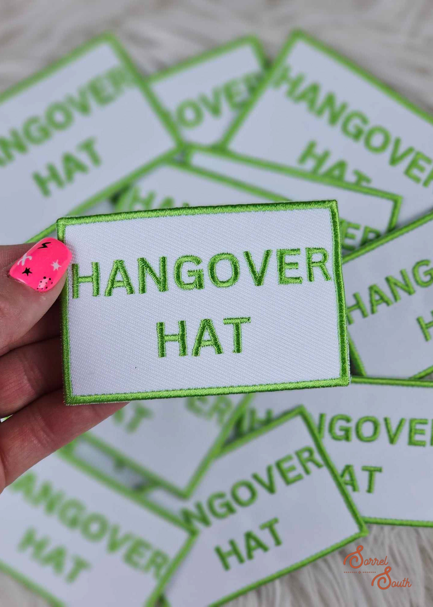 Lime Green Hangover Hat Patch, iron on patch