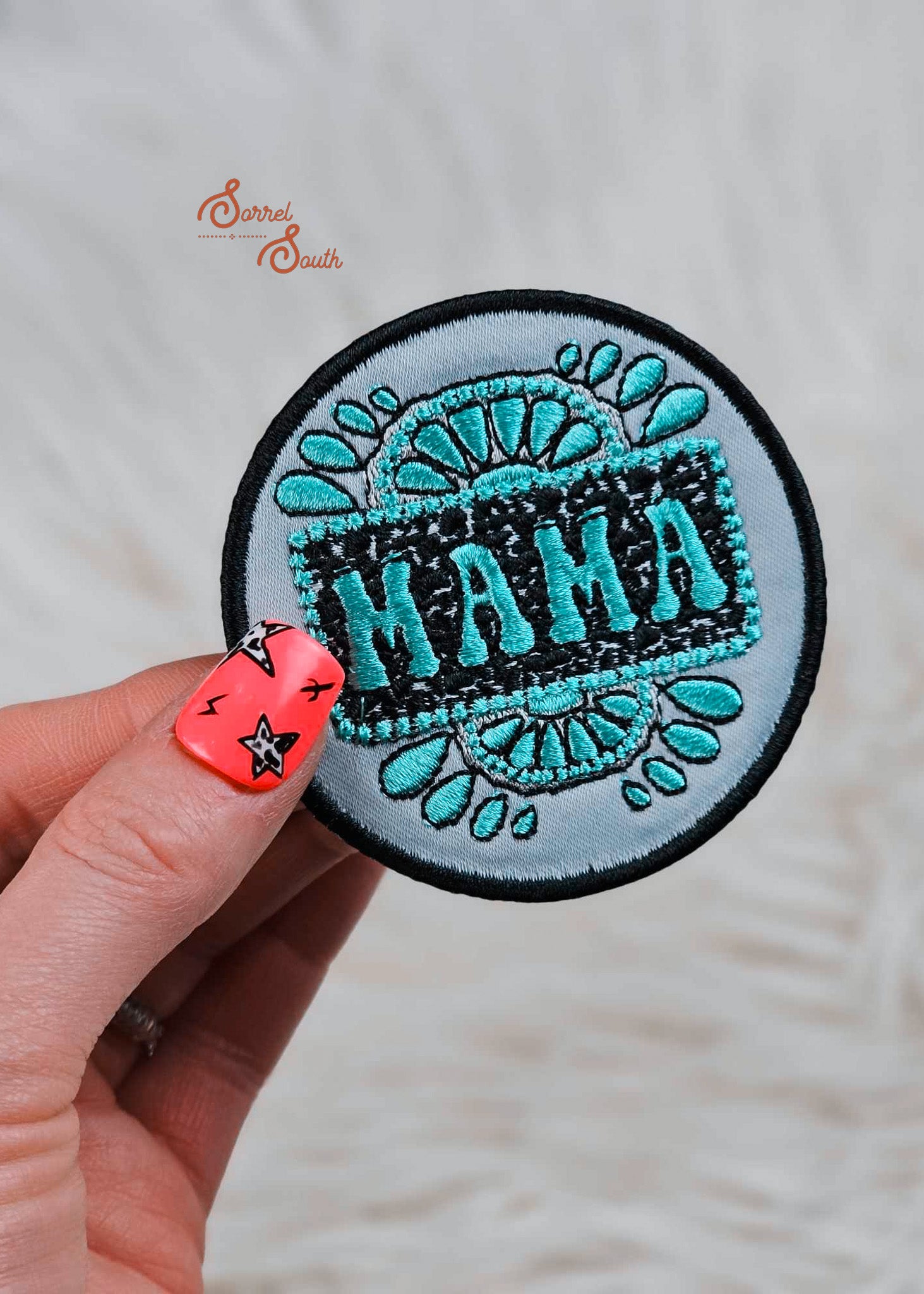 Mama Turquoise Circle Adhesive Patch, wholesale western patch