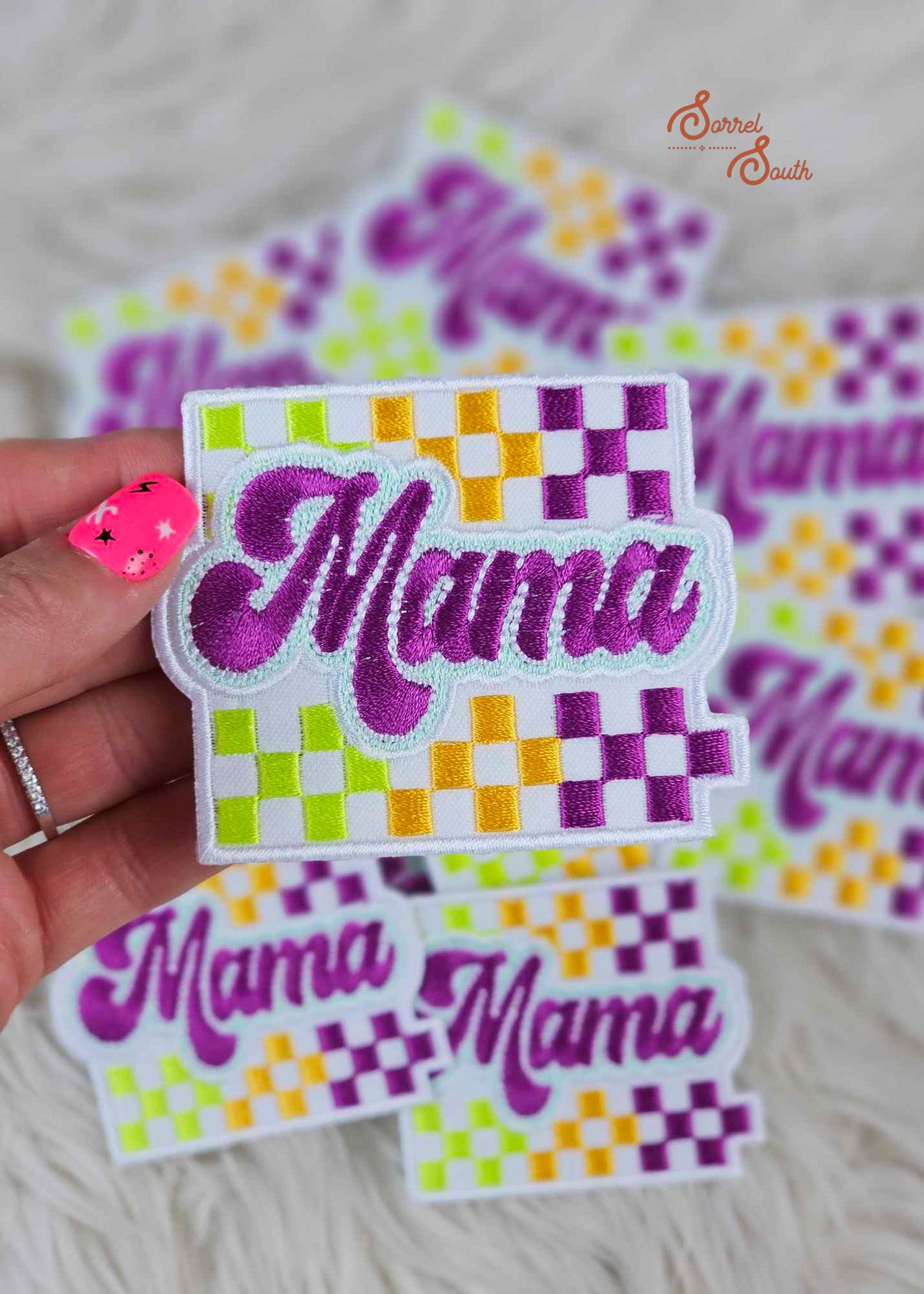 Neon Checkered Mama Patch, wholesale iron on patch