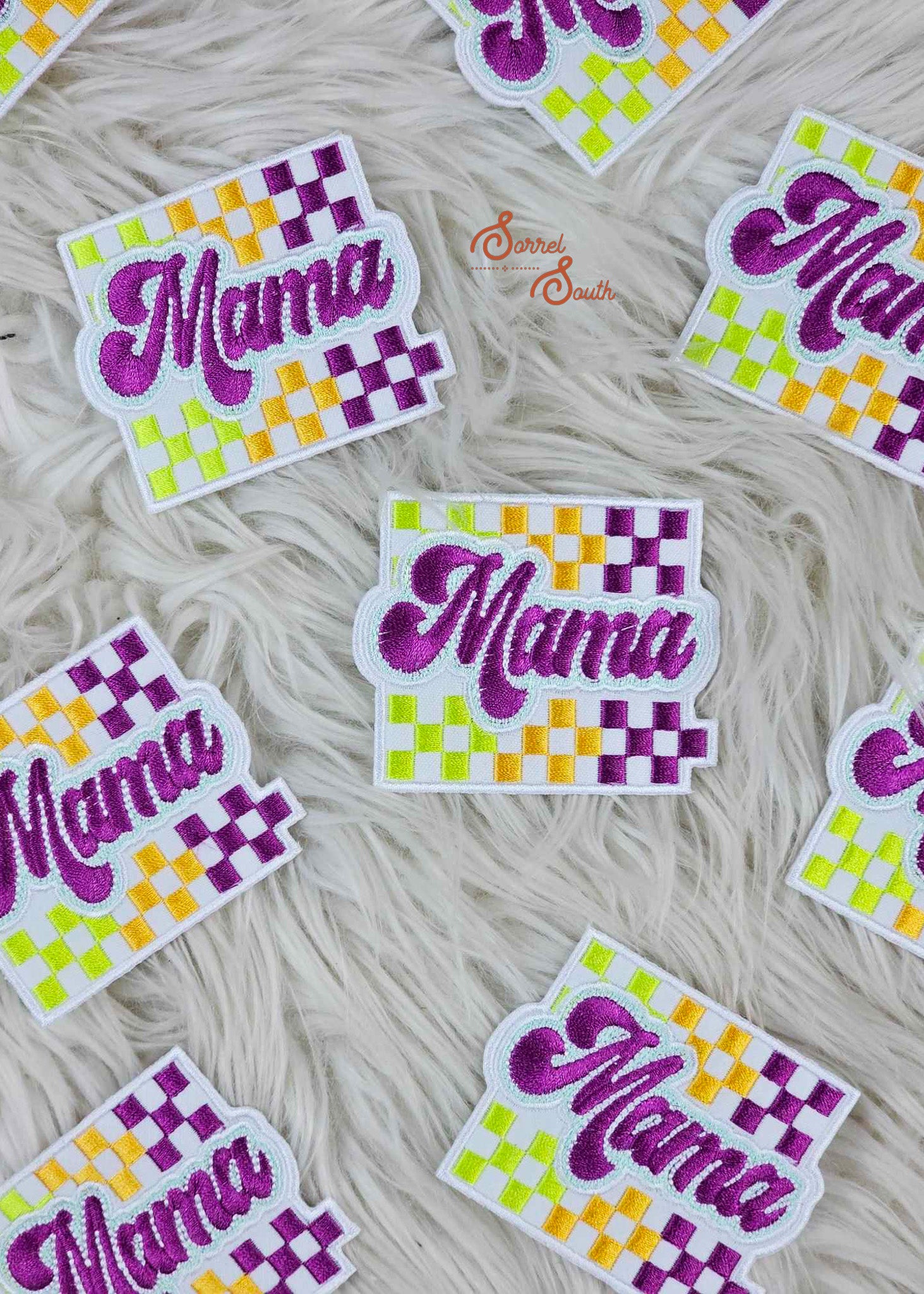 Neon Checkered Mama Patch, wholesale iron on patch