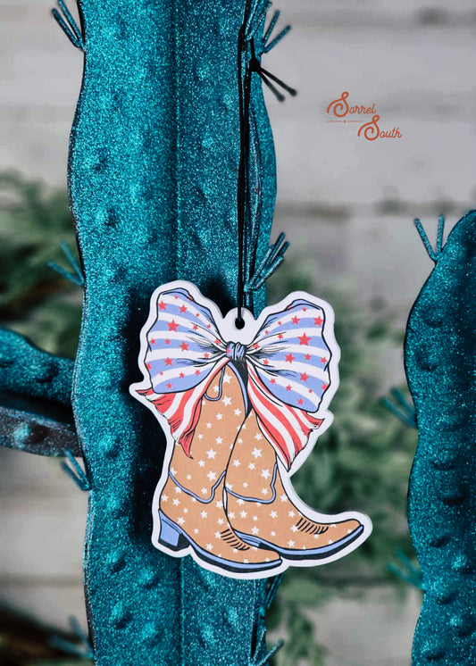 Patriotic Cowgirl Boot Air Freshener- Honeysuckle