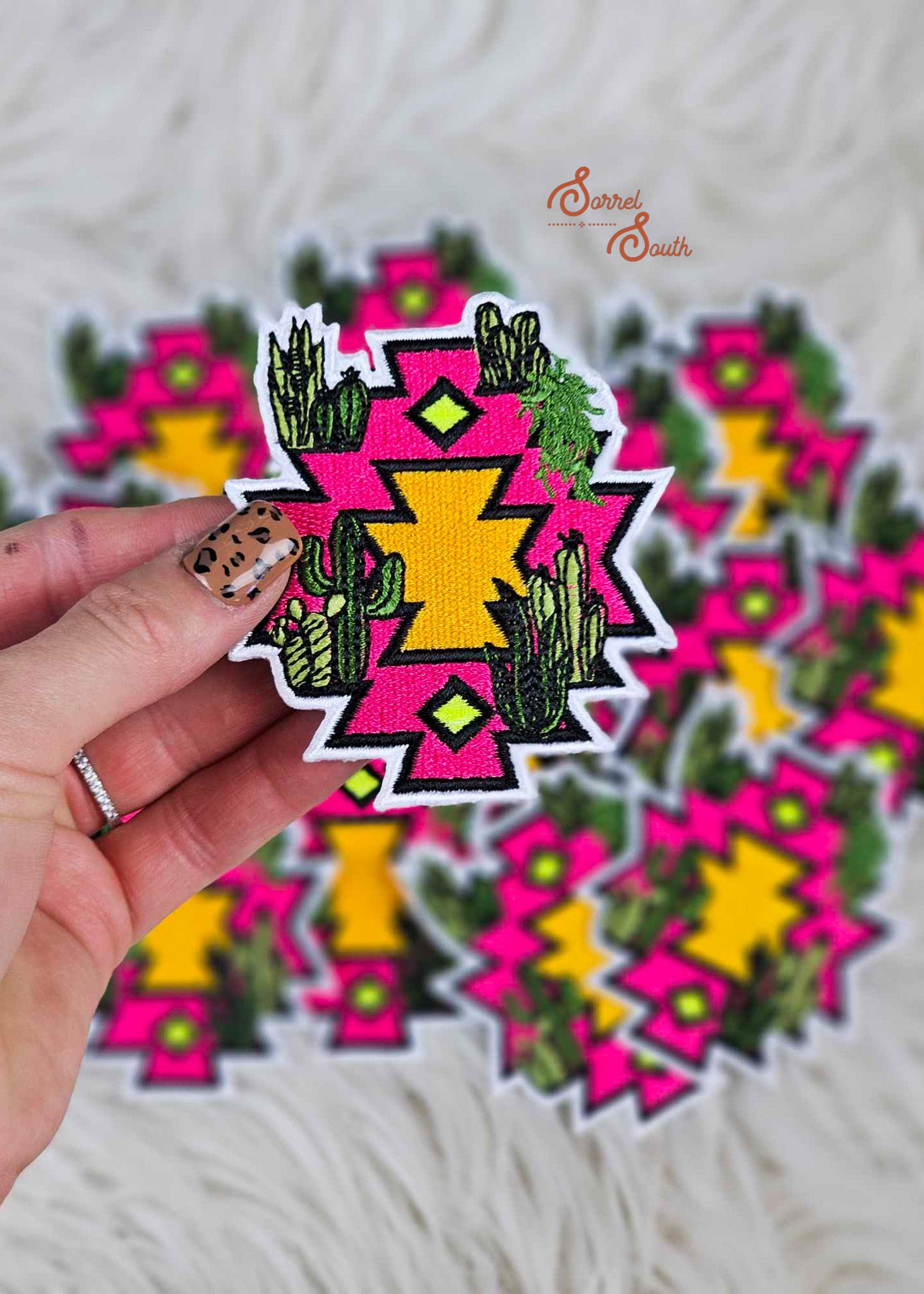 Pink Cactus Aztec Patch, wholesale iron on patach