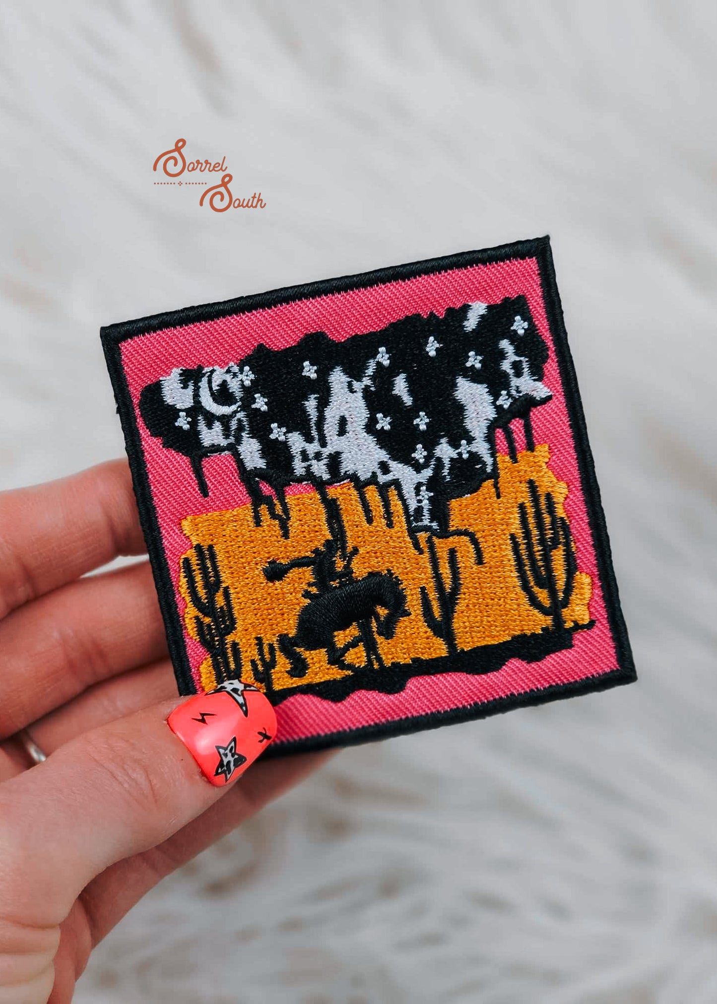 Pink Desert Bronc Adhesive Patch, western wholesale patches