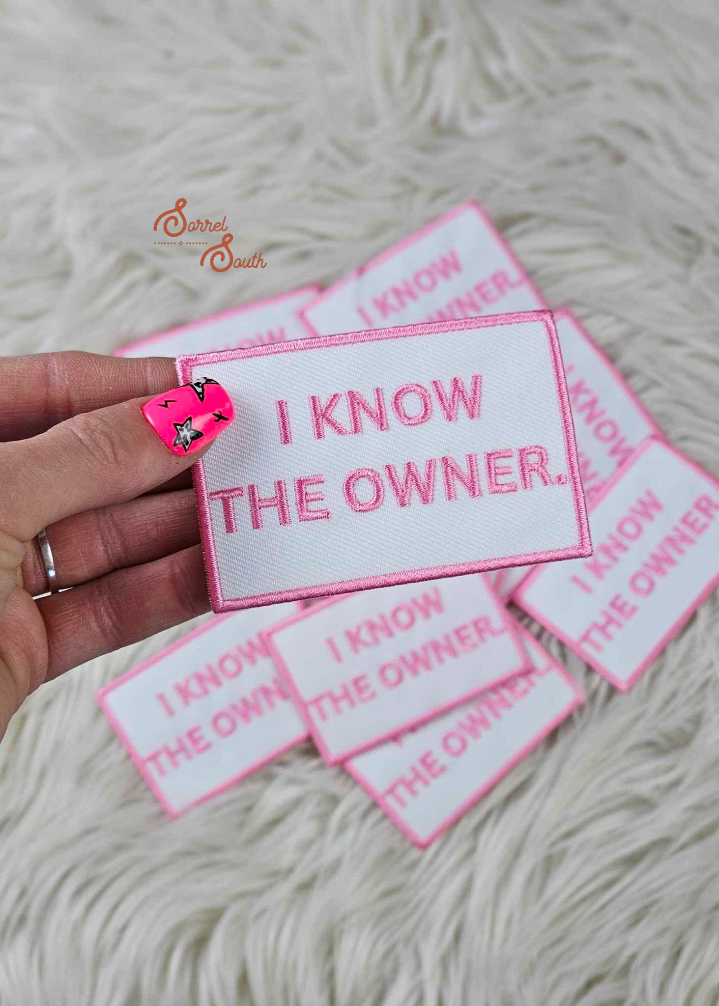 Pink I Know The Owner Patch, wholesale iron on patches