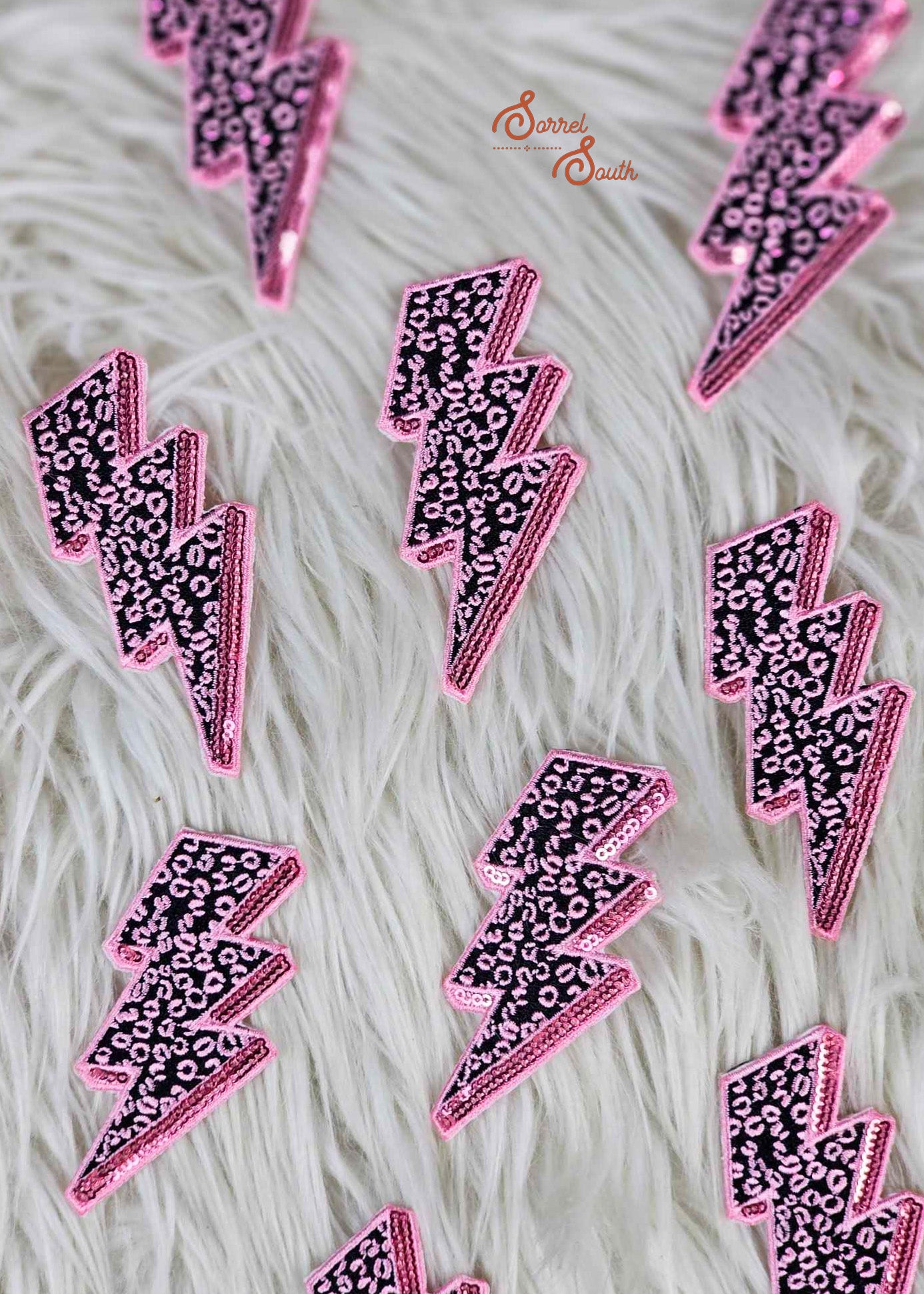 Pink Leopard Sequin Lightning Bolt Patch, wholesale iron on patch