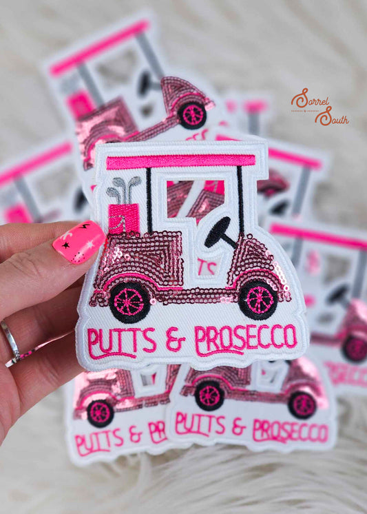 Pink Sequin Putts & Prosecco Patch, iron on patch