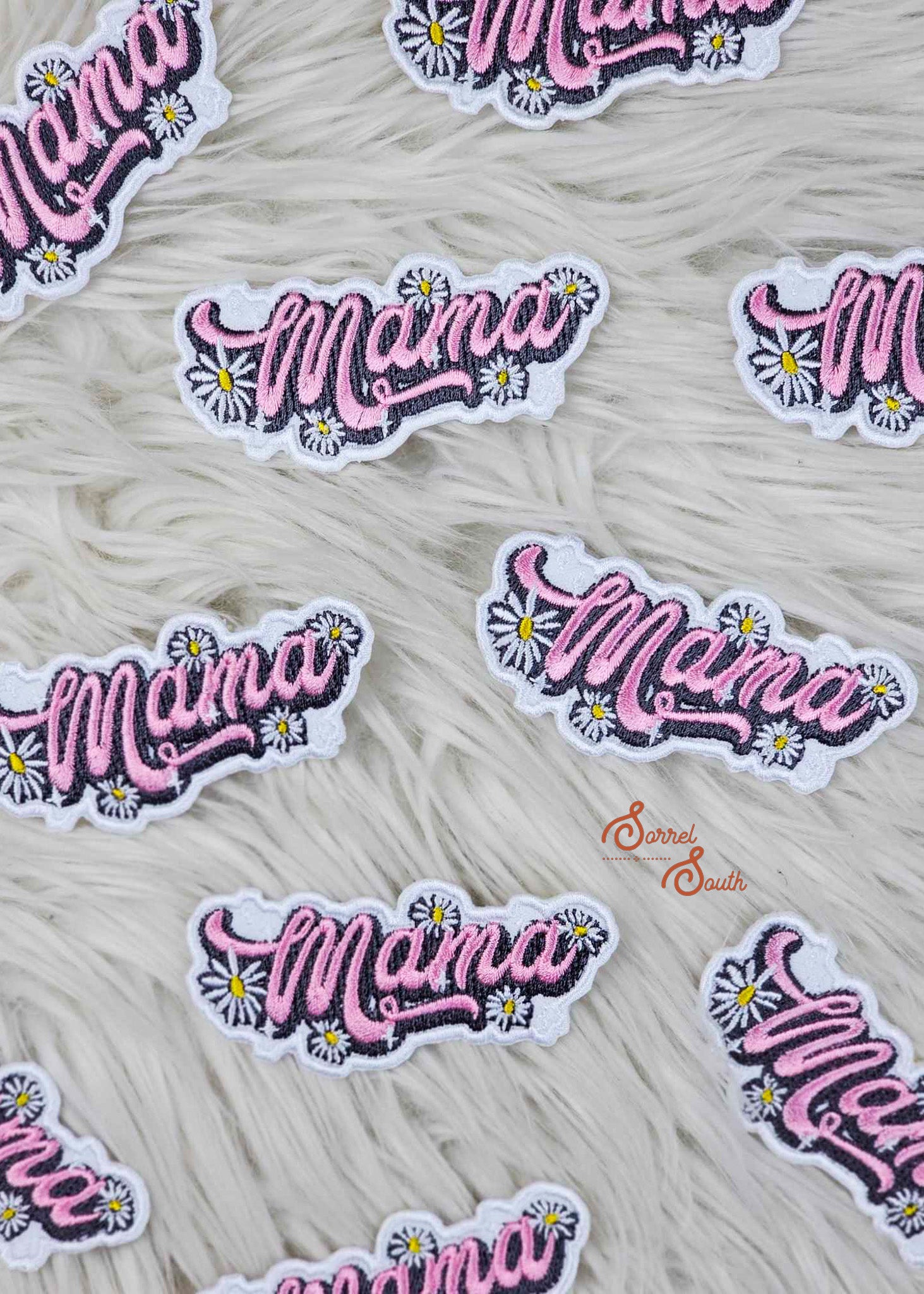 Pink Retro Daisy Mama Patch, iron on patch