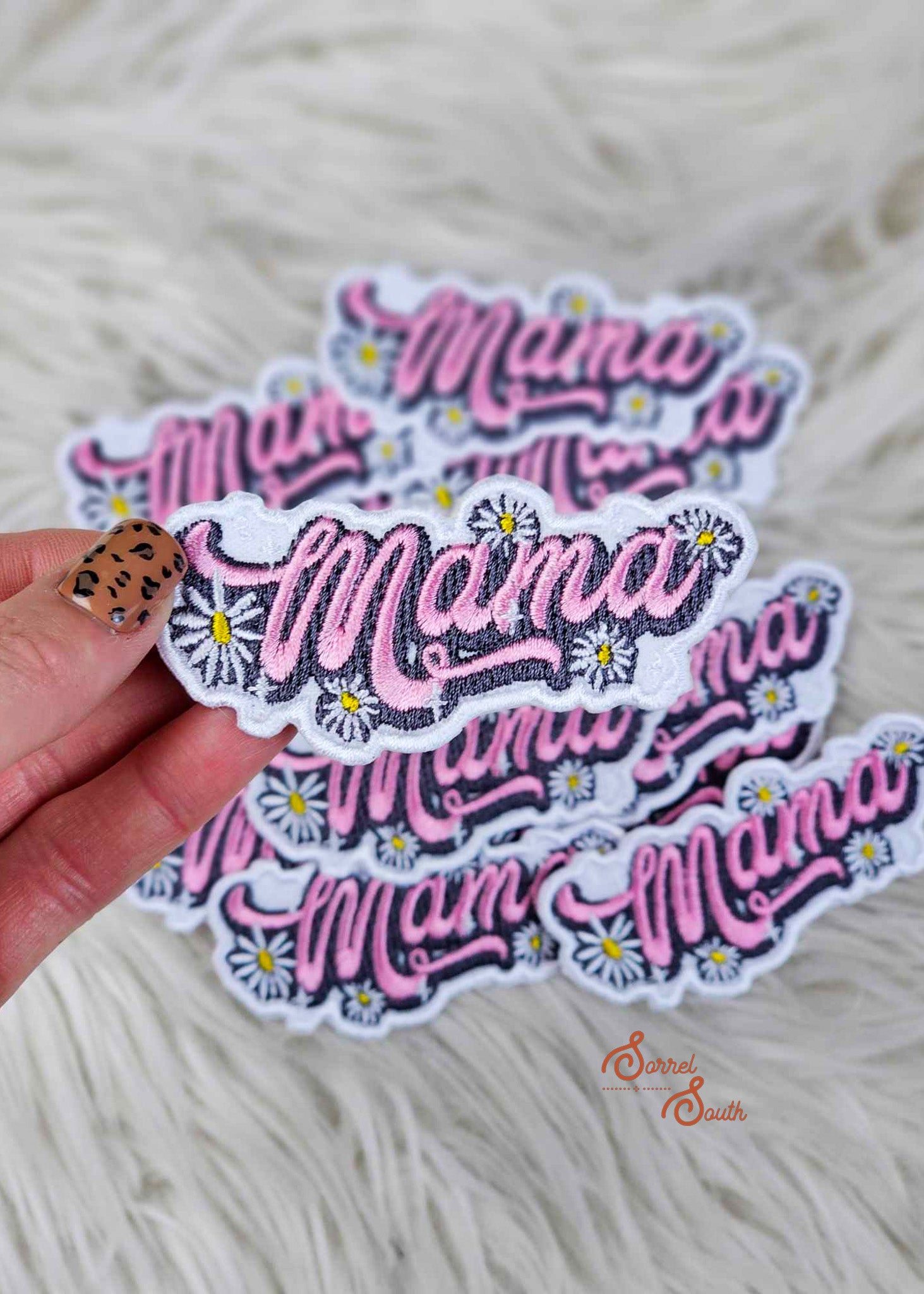 Pink Retro Daisy Mama Patch, iron on patch