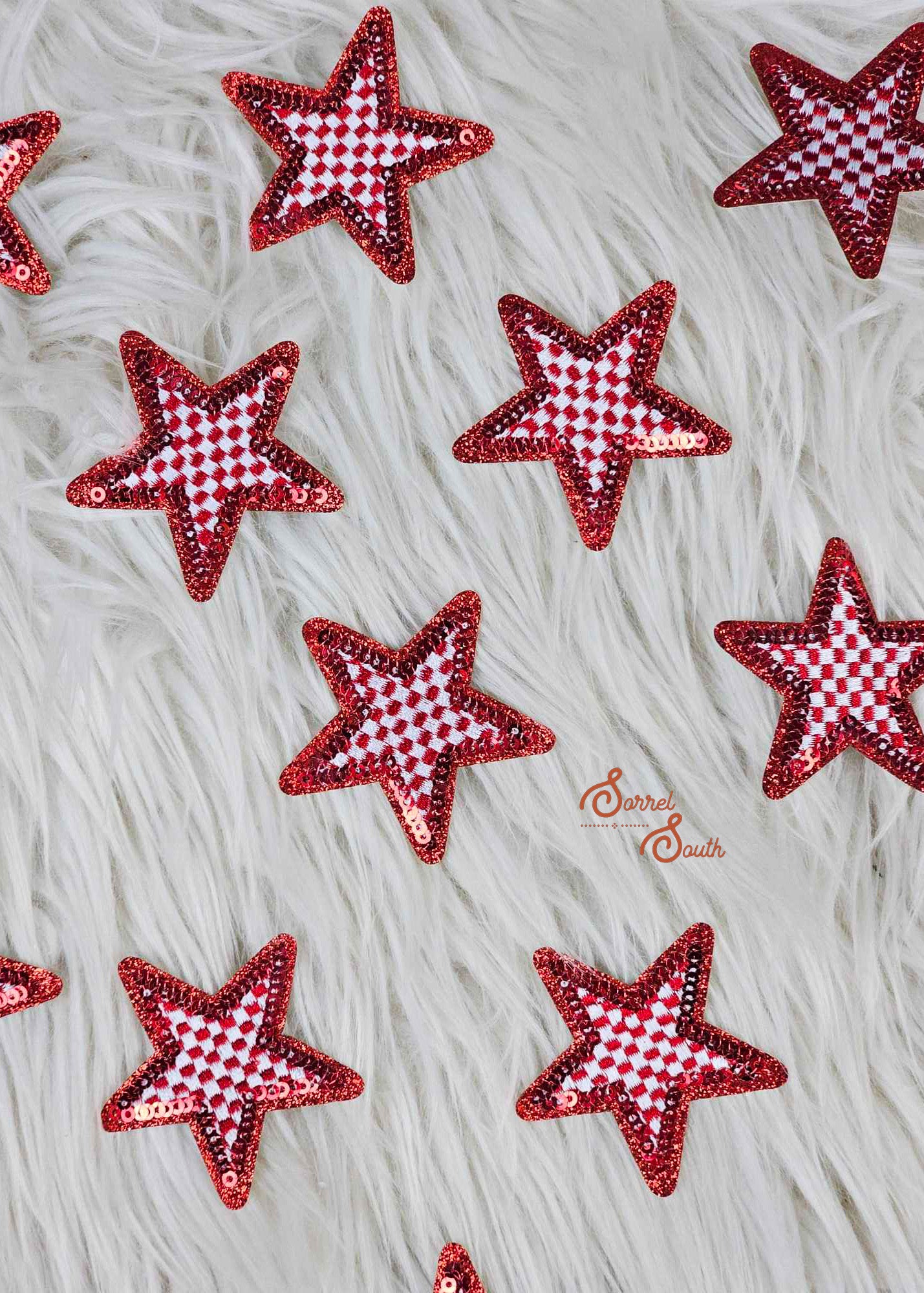 Red Checkered Glitter & Sequins Star Patch, filler patch