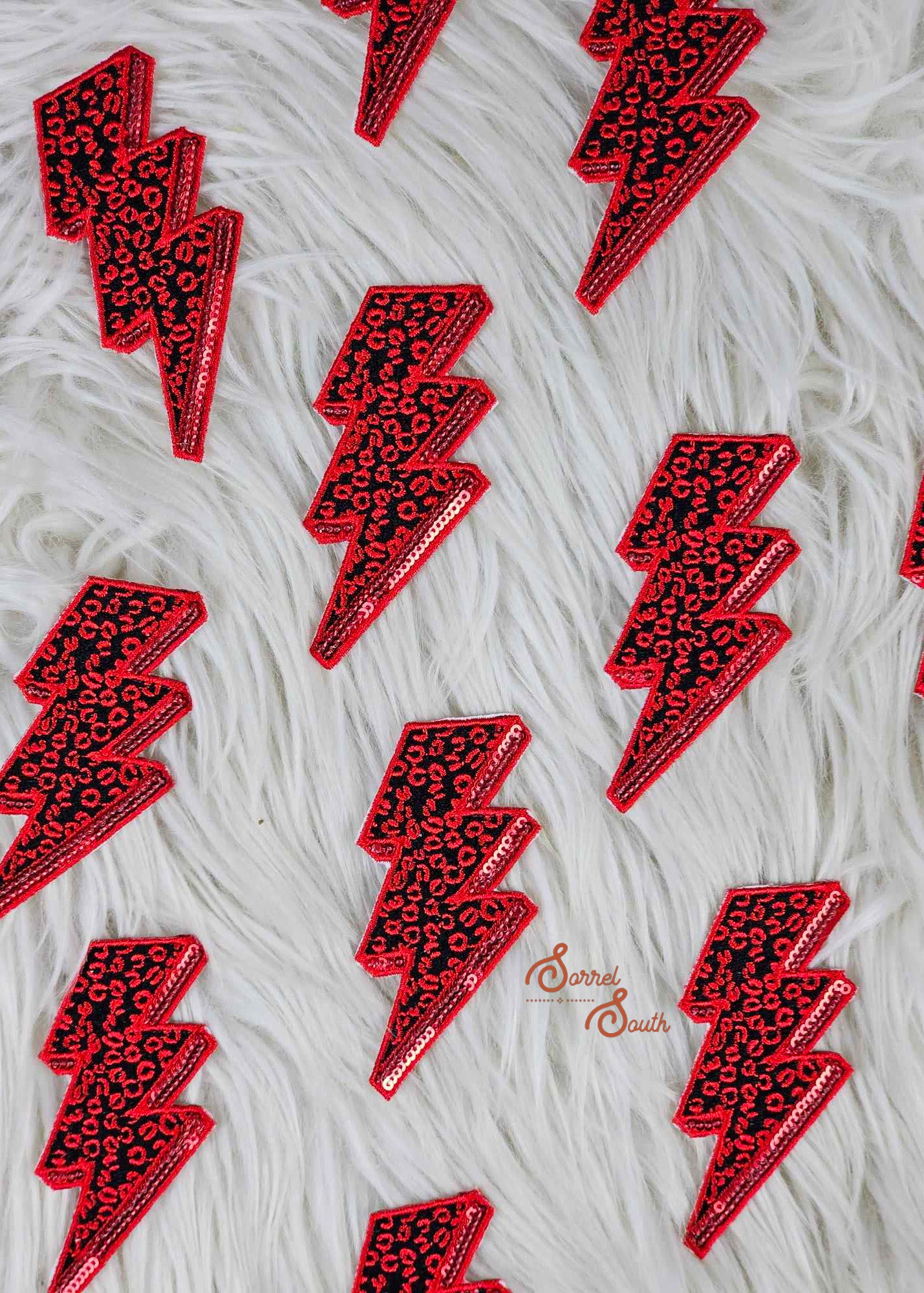 Red Leopard Sequin Lightning Bolt Patch