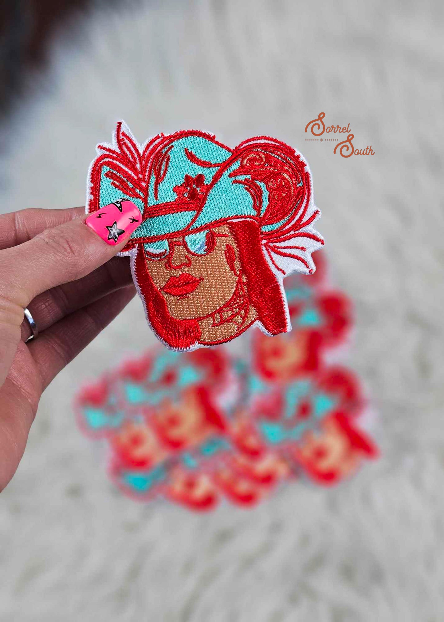 Red & Turquoise Edgy Cowgirl Patch, western iron on patches