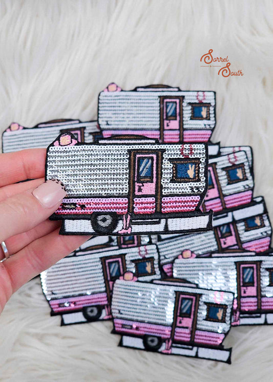 Retro Sequin Camper Patch, wholesale iron on patchs