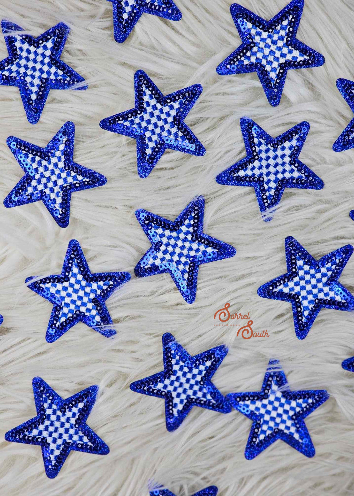 Royal Blue Checkered Glitter Star Patch, wholesale iron on patch
