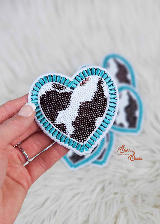 Sequin Cowprint Heart Patch, wholesale iron on patches