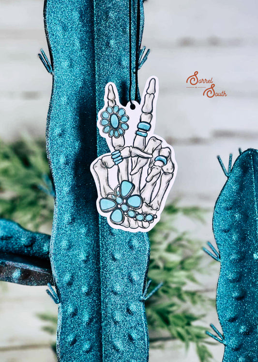 Skeleton Turquoise Hand Car Air Freshener - Forest