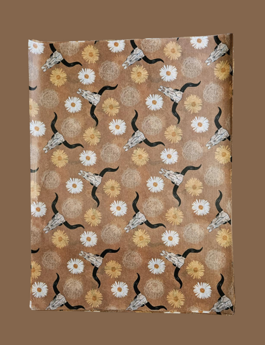 20" x 15" Brown Sunflower Steer Skull Daisy Tissue Paper