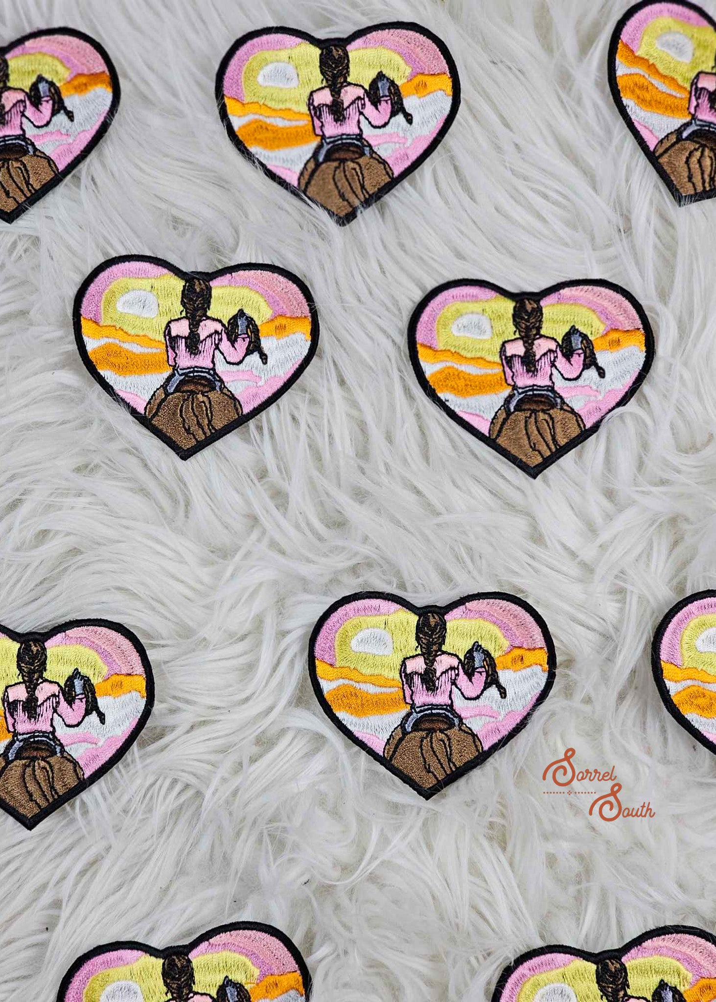 Sunset Cowgirl Heart Patch, wholesale iron on patches