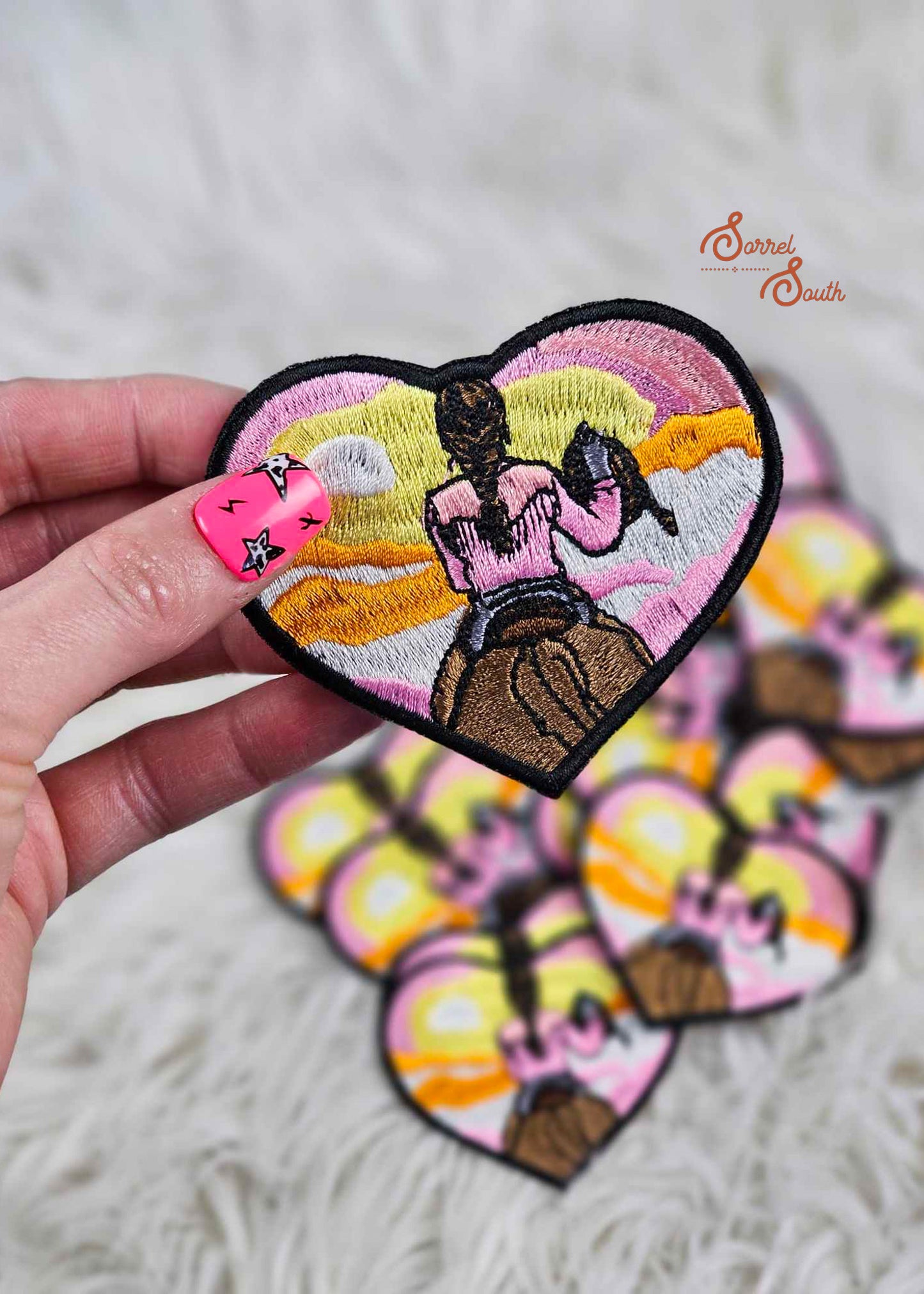 Sunset Cowgirl Heart Patch, wholesale iron on patches