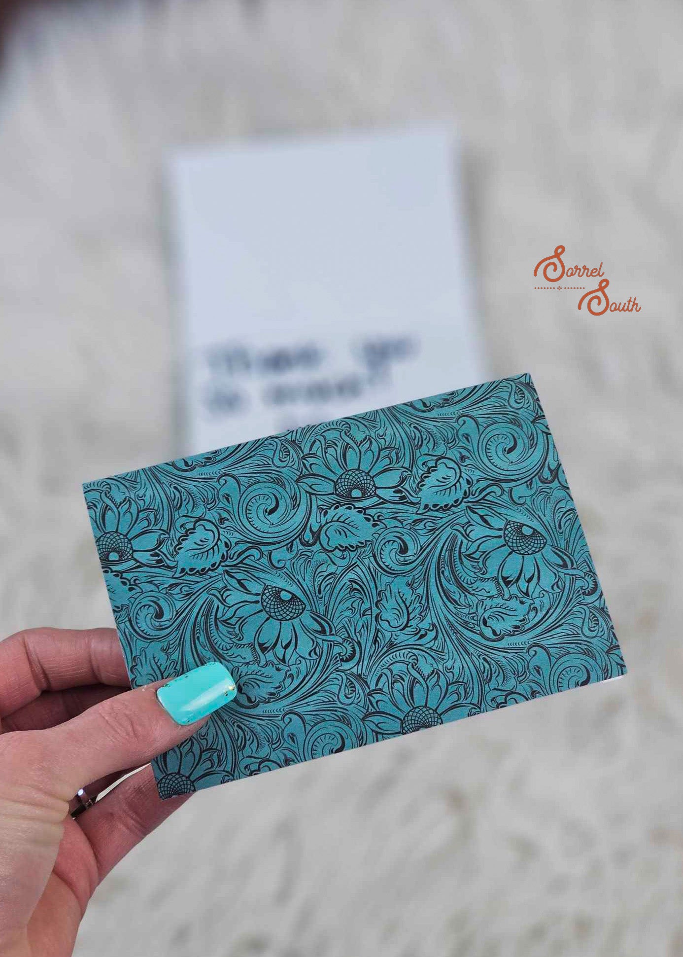 Teal Tooled Leather Blank Card 3.5" x 5"