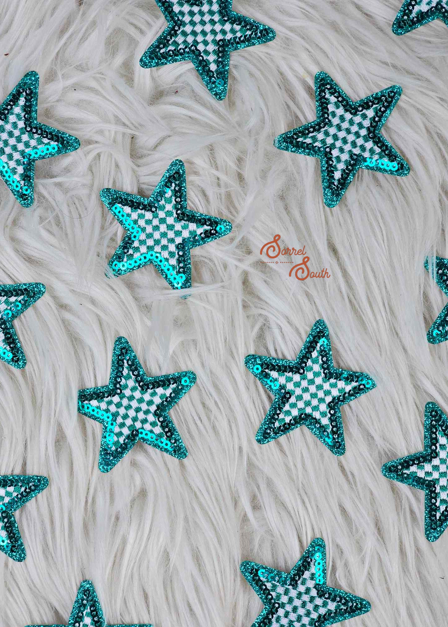 Teal Checkered Glitter & Sequins Star Patch, filler patches