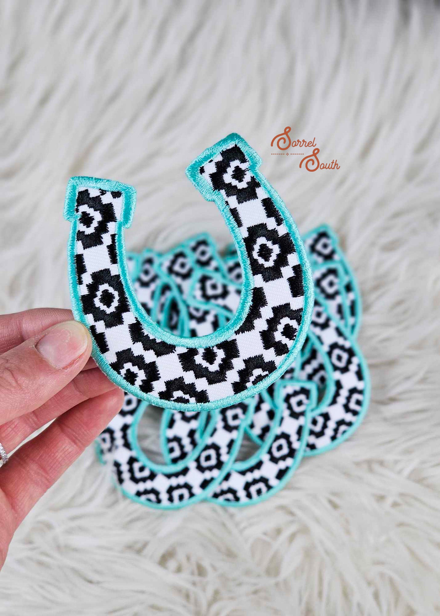 Turquoise Aztec Horseshoe Patch, wholesale iron on patch