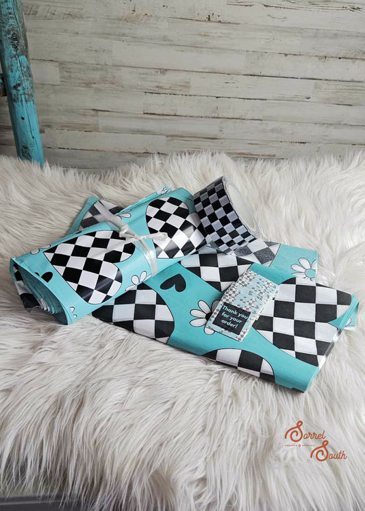 Turquoise Checkered Heart Matching shipping supplies bundle poly mailer Sorrel South