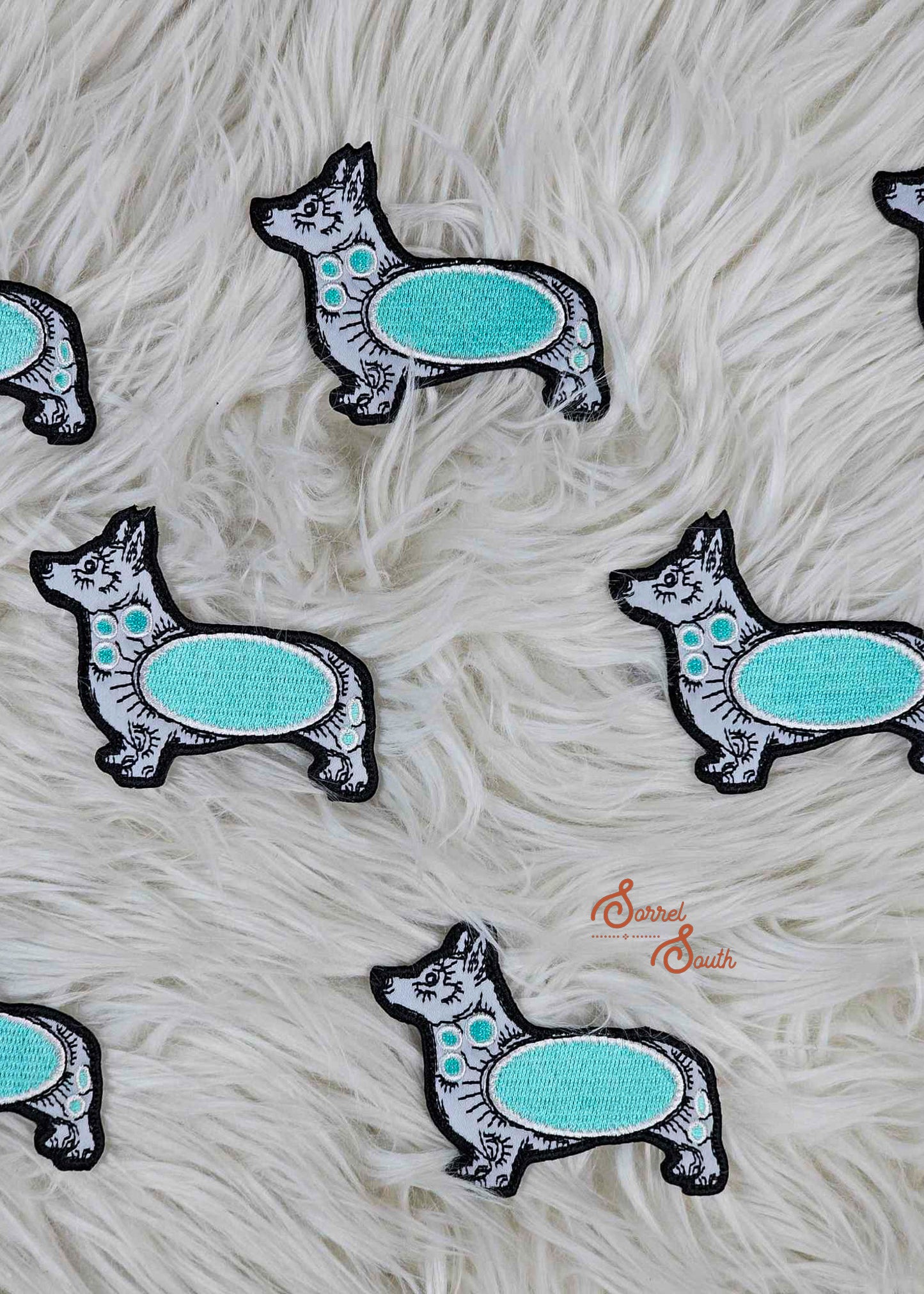 Turquoise Corgi Patch, wholesale iron on patch