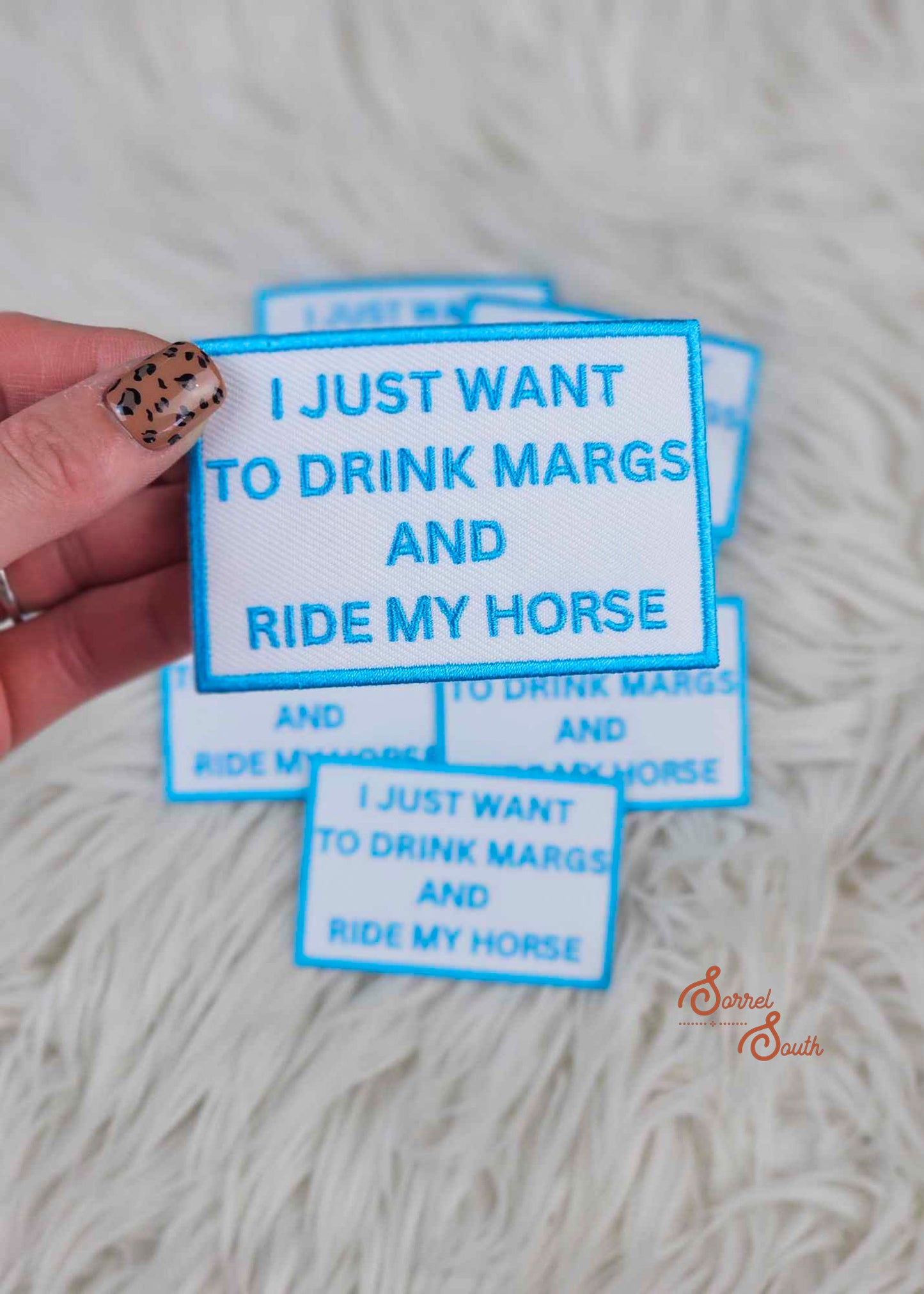 Turquoise Drink Margs & Ride My Horse Patch, wholesale iron on patch