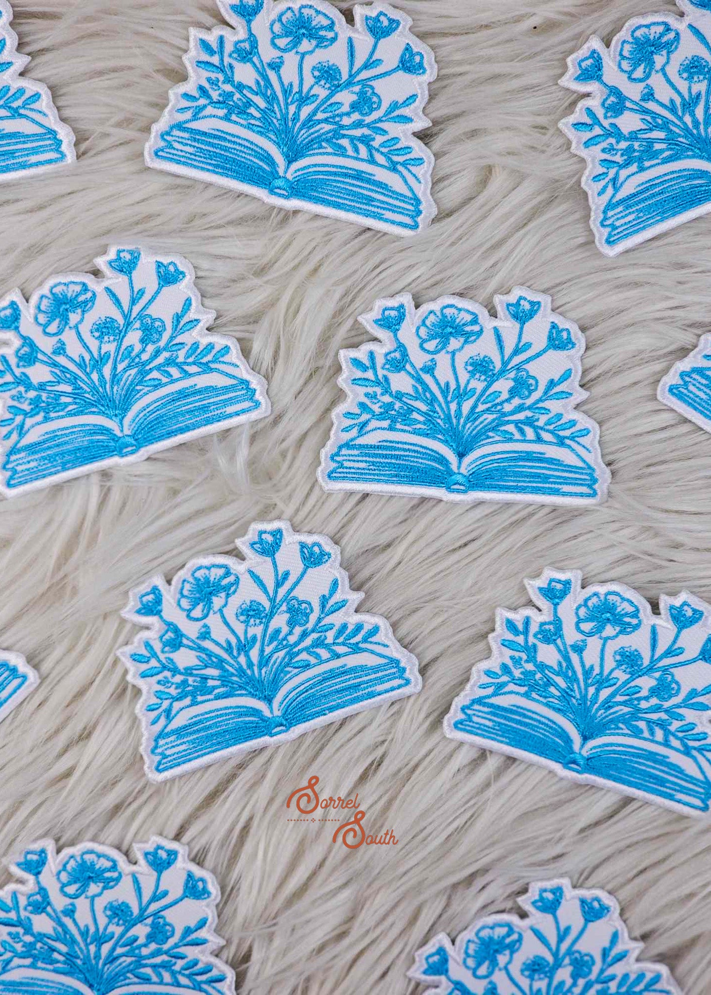 Turquoise Floral Book Patch, iron on patch