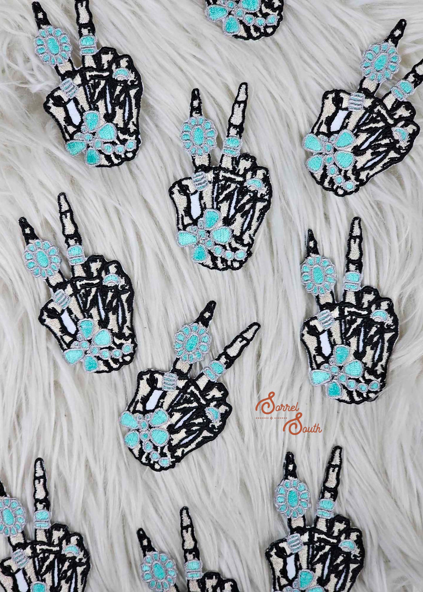 Turquoise Skull Hand Patch, wholesale iron on patch