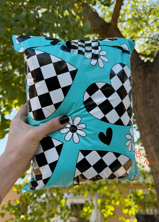 10" x 13" Turquoise Checkered Heart Poly Mailers poly mailer Sorrel South