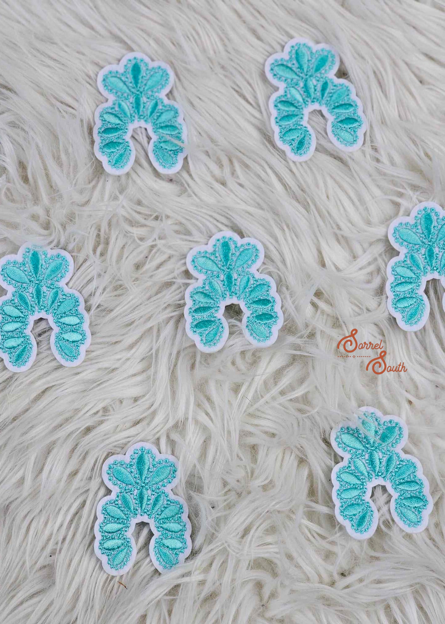 White & Turquoise Squash Blossom Patch, wholesale western iron on patches