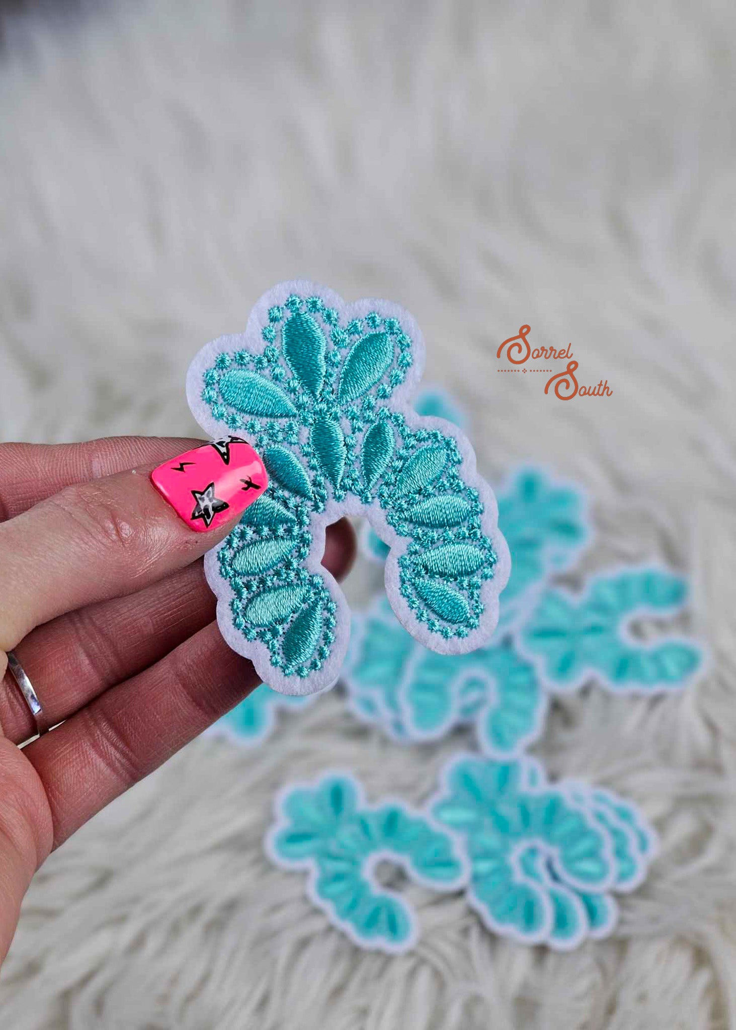 White & Turquoise Squash Blossom Patch, wholesale western iron on patches